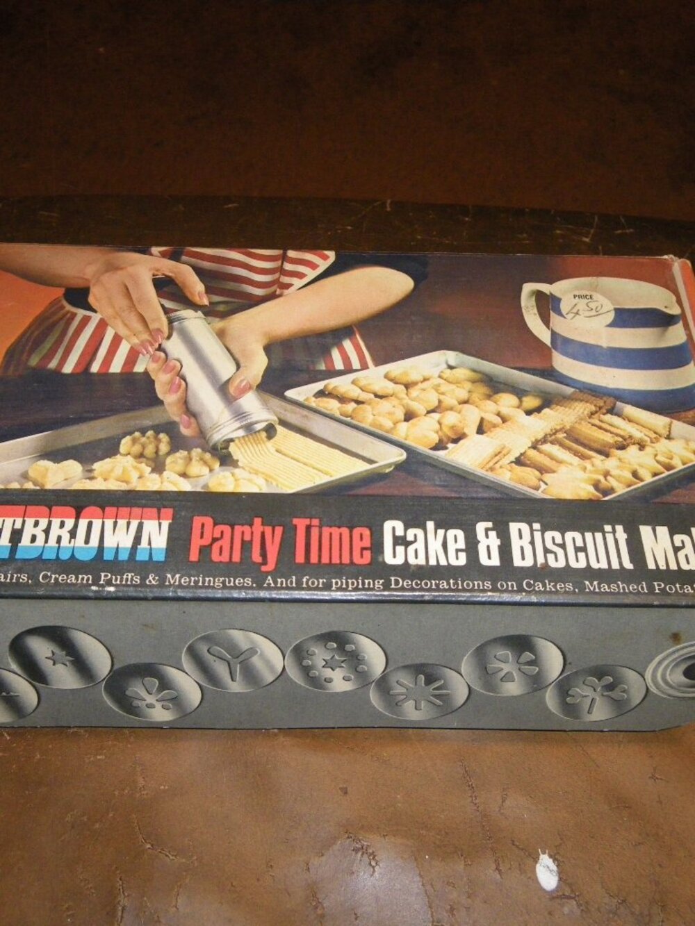 Vintage Nutbrown Party Time Cake & Biscuit Maker Presses & Discs w/ Box Nice!